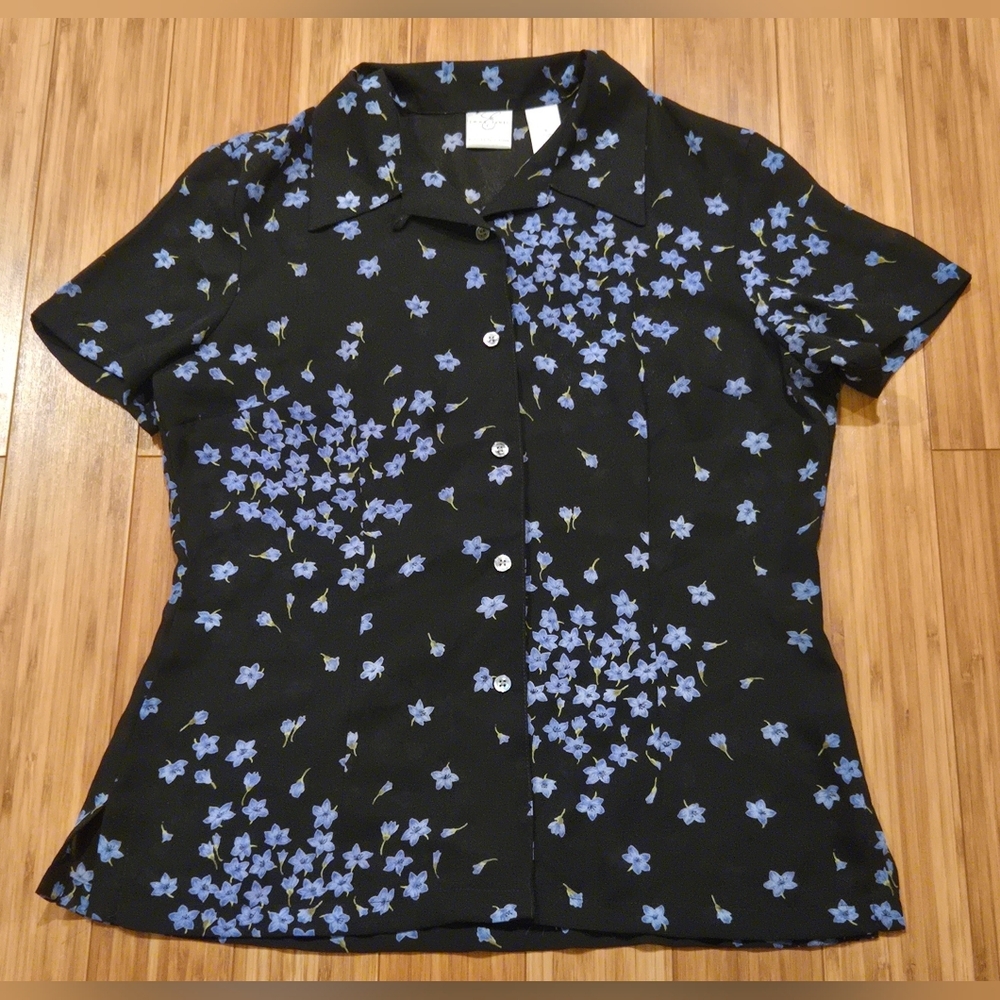 Emma James Floral Black and Blue Top